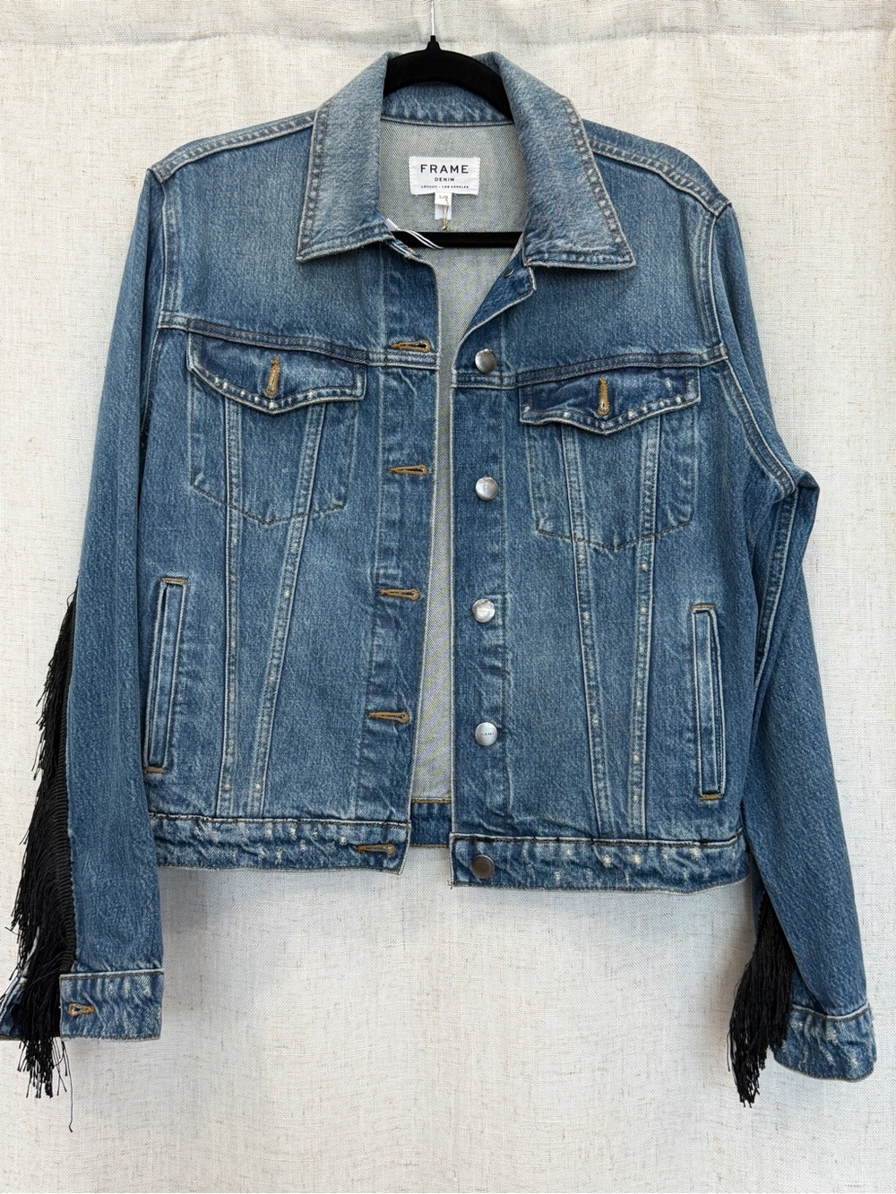 Frame Denim Blue Denim Jacket with Fringe Detail